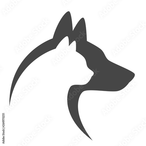 Cat and dog head on a white background