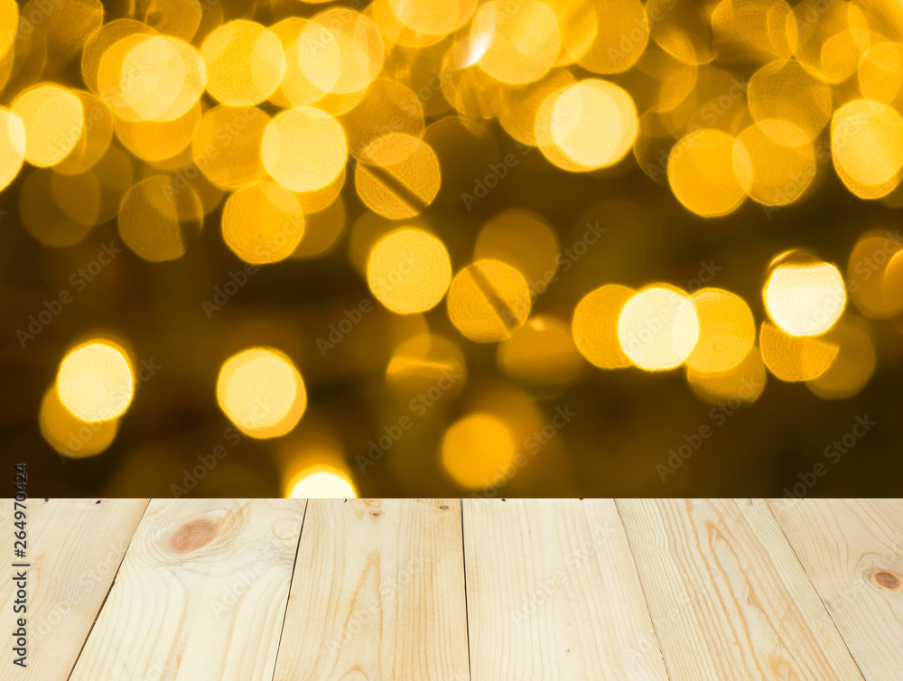 Wood table or terrace with light boken background.