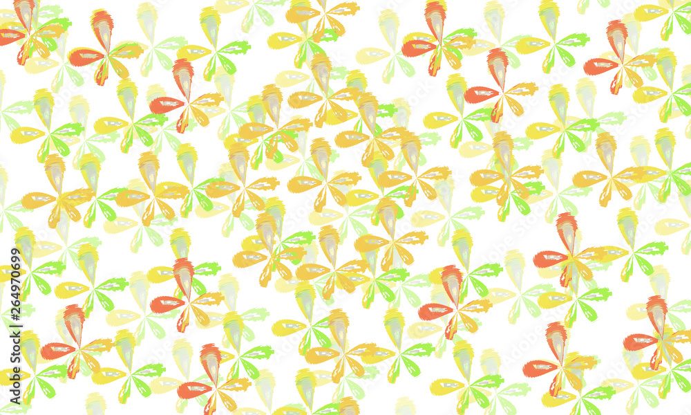 Seamless pattern flowers yellow, green and red colors on white background. Lot's of flowers.
