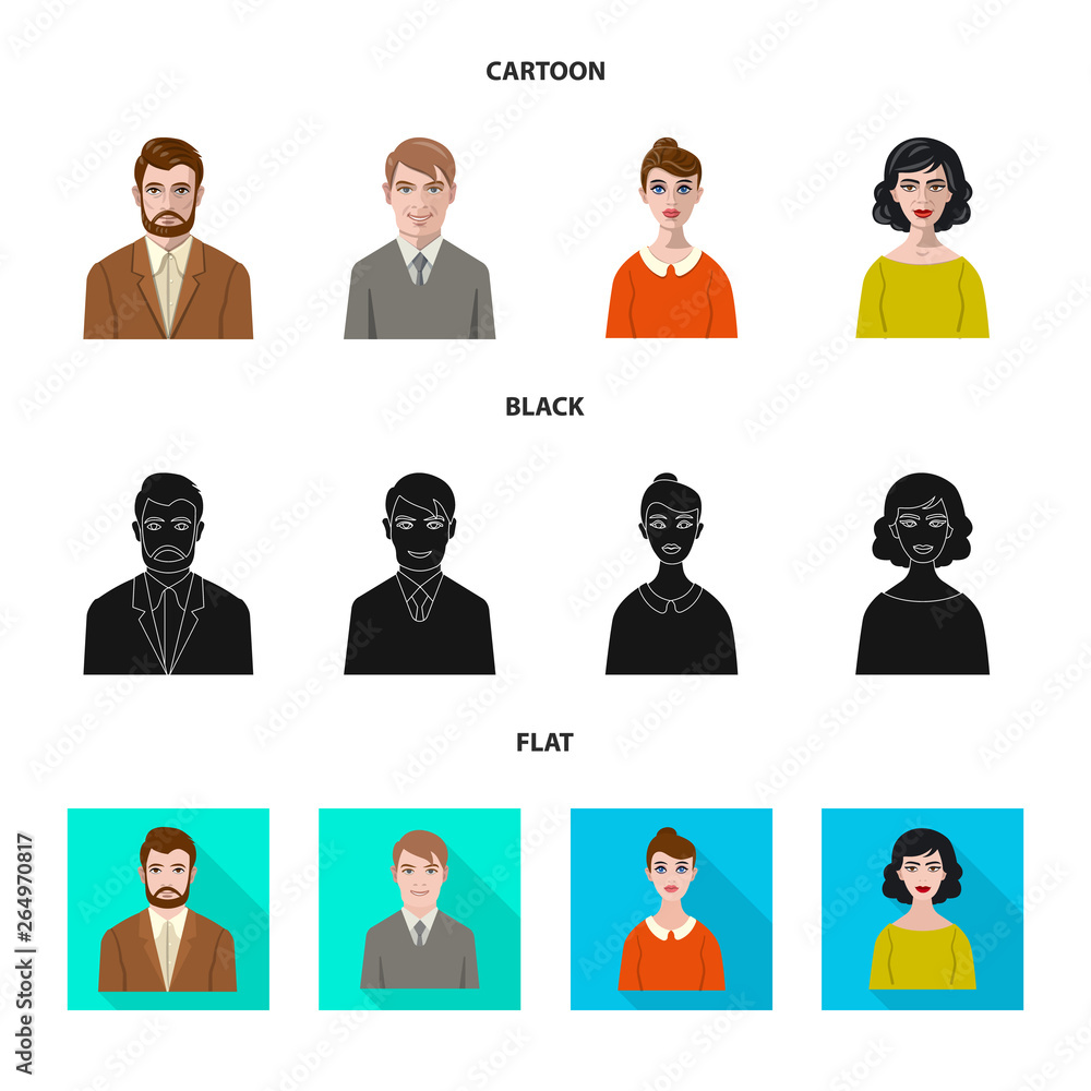Vector illustration of hairstyle and profession logo. Set of hairstyle and character stock symbol for web. Vector illustration of hairstyle and profession logo. Set of hairstyle and character stock symbol for web.