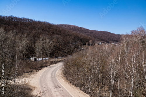 nature, landscape, space, distance, spring, mountains, forest, trees, road, turn
