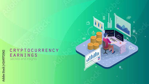modern isometric design style conceptual composition Cryptocurrency Earnings metaphor