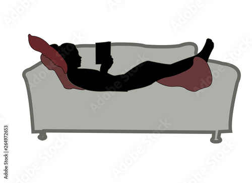 girl reding book at home,silhouette vector