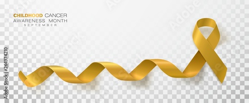 Childhood Cancer Awareness Month. Gold Color Ribbon Isolated On Transparent Background. Vector Design Template For Poster.