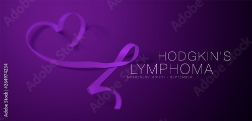 Hodgkin's Lymphoma Awareness Calligraphy Poster Design. Realistic Violet Ribbon. September is Cancer Awareness Month. Vector