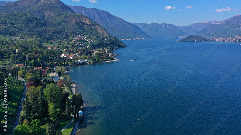 Aerial drone photo of iconic village of Bellagio in lake Como one of the most beautiful and deepest in Europe, Lombardy, Italy