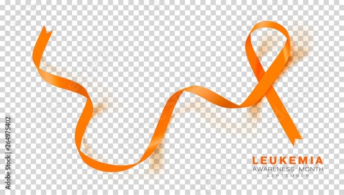 Leukemia Awareness Month. Orange Color Ribbon Isolated On Transparent Background. Vector Design Template For Poster.