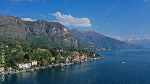 Aerial drone panoramic photo of famous lake Como one of the deepest in Europe, Lombardy, Italy © aerial-drone