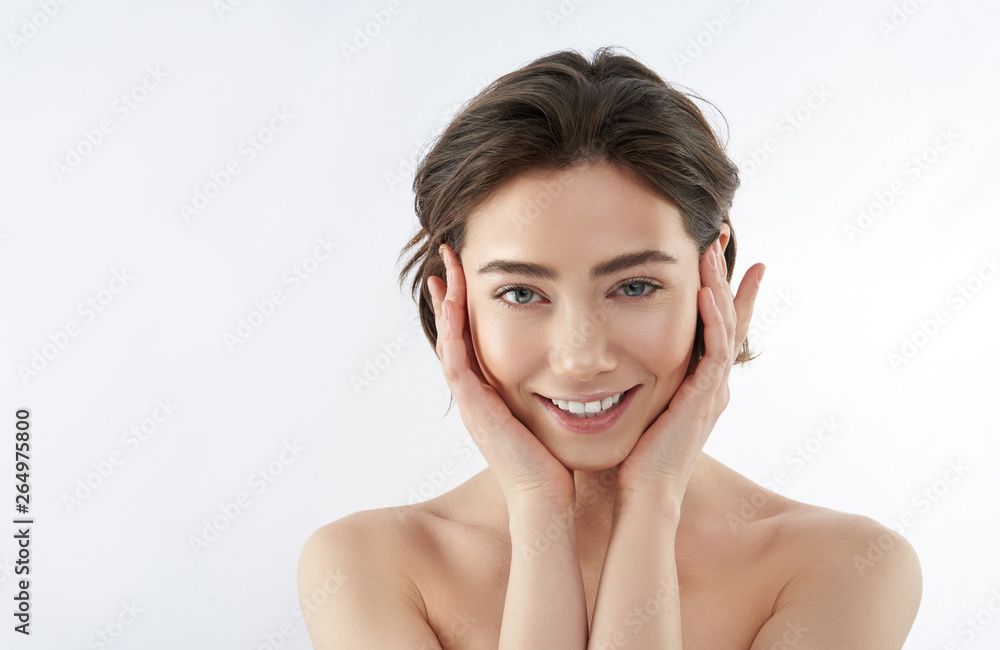 Portrait of young tender smiling brunette female Portrait of young tender smiling brunette female