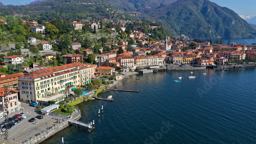 Aerial drone photo of iconic village of Tremezzina in lake Como one of the most beautiful and deepest in Europe, Lombardy, Italy © aerial-drone