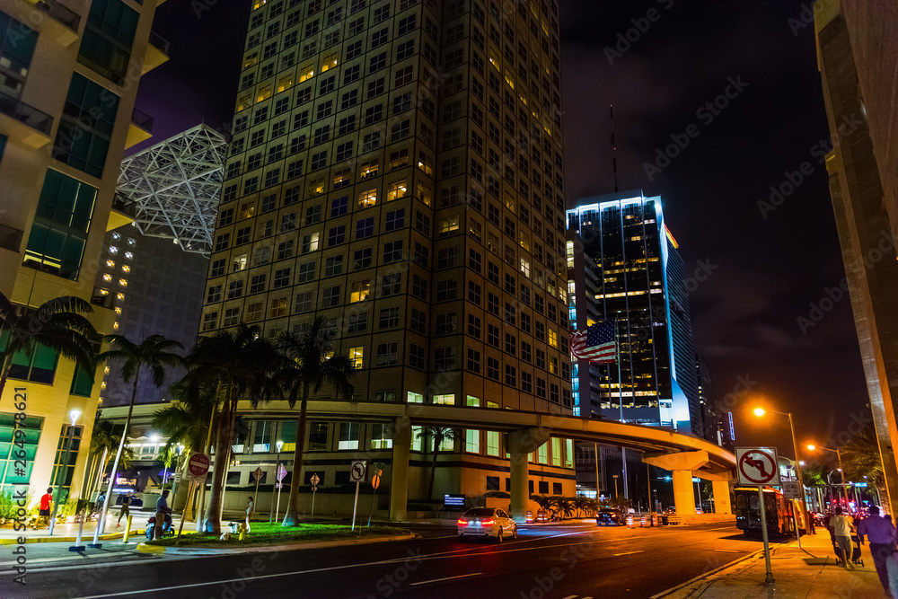 Colorful night in downtown Miami