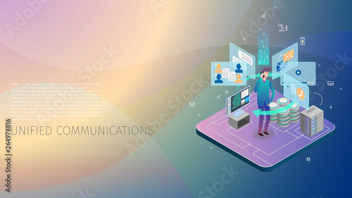 modern isometric design style conceptual composition Unified Communications metaphor