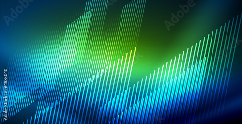 Neon glowing techno lines, blue hi-tech futuristic abstract background template with lights