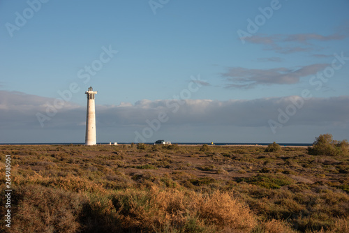 Morro Jable lighthouse during sunset. Fuerteventura, Canary Islands, Spain. 