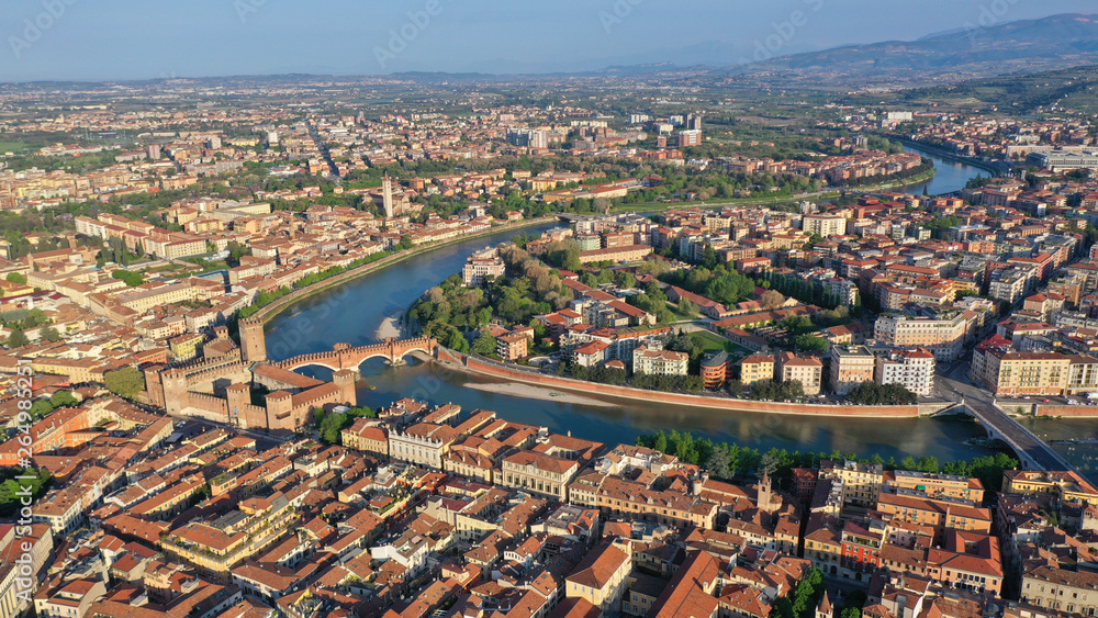 Obraz premium Aerial drone panoramic photo from iconic city of Verona, Italy