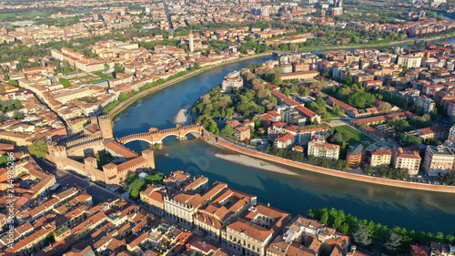 Aerial drone panoramic photo from iconic city of Verona, Italy