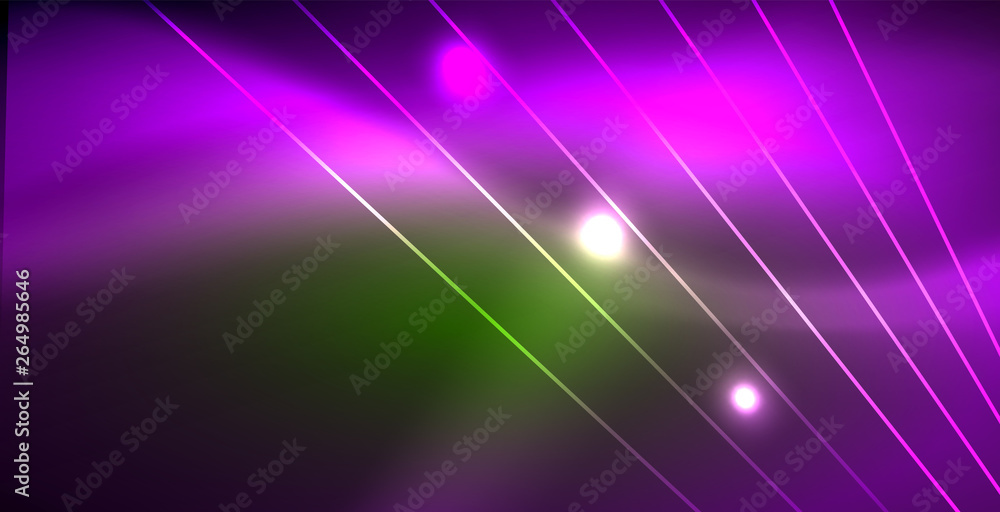 Neon glowing wave, magic energy and light motion background