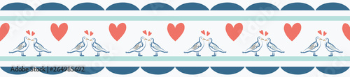 Modern seagulls with hearts border pattern and nautical flair. Perfect for romantic journeys and celebrations Promote your seaside cottage or cruise as a wedding or engagement trip destination.
