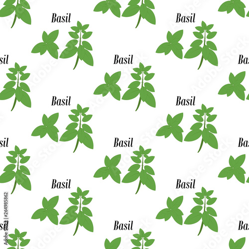 Green basil seamless pattern
