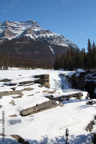 Mount Kerkeslin And Frozen Athabasca Falls, Jasper National Park, Alberta photo