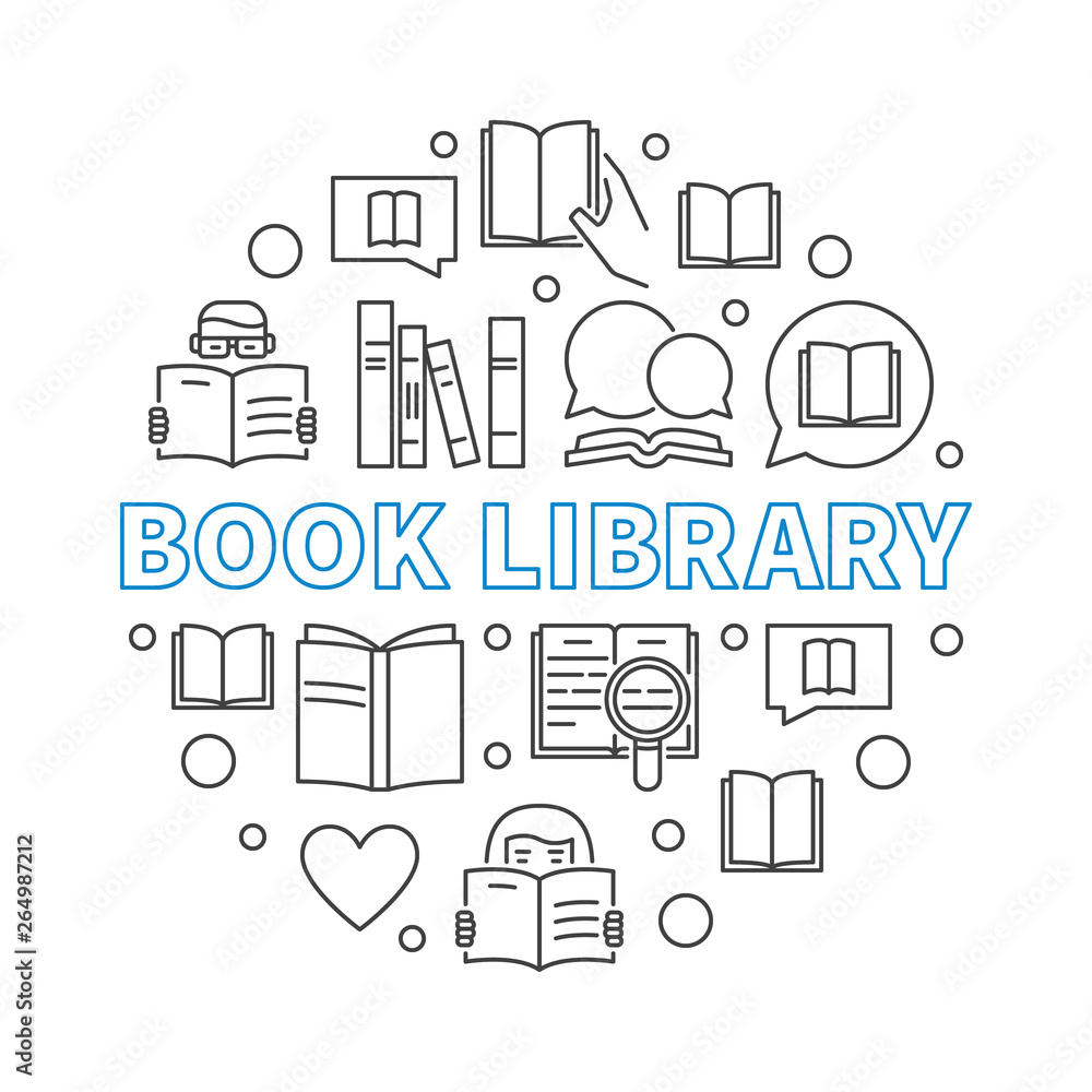 Vettoriale Stock Book Library vector concept round illustration in thin  line style | Adobe Stock