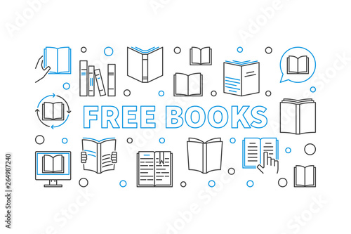 Free Books concept horizontal banner in thin line style. Vector illustration