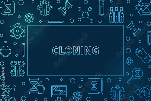 Cloning vector blue outline horizontal frame or illustration on dark background