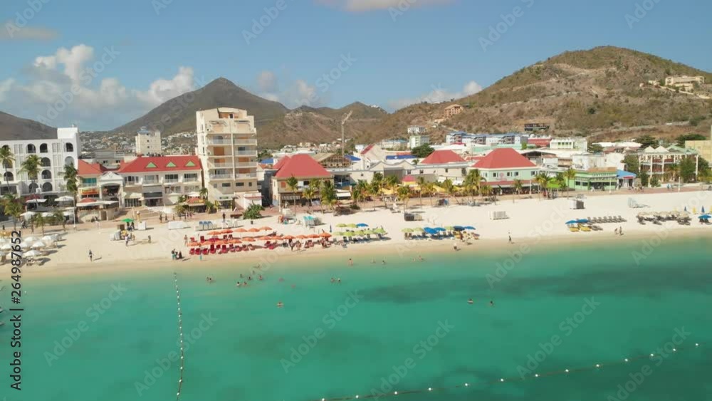 St Martin - Beautiful beach and turquoise water at Philipsburg beachfront Aerial view of a beautiful beach and turquoise water at Philipsburg beachfront at Caribbean island Saint-Martin St Martin - Beautiful beach and turquoise water at Philipsburg beachfront Aerial view of a beautiful beach and turquoise water at Philipsburg beachfront at Caribbean island Saint-Martin