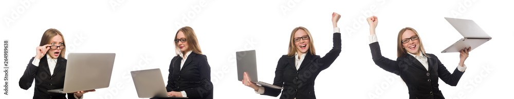 Pretty office employee with laptop isolated on white Pretty office employee with laptop isolated on white