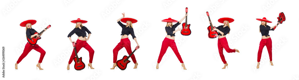 Mexican woman guitarist isolated on white Mexican woman guitarist isolated on white