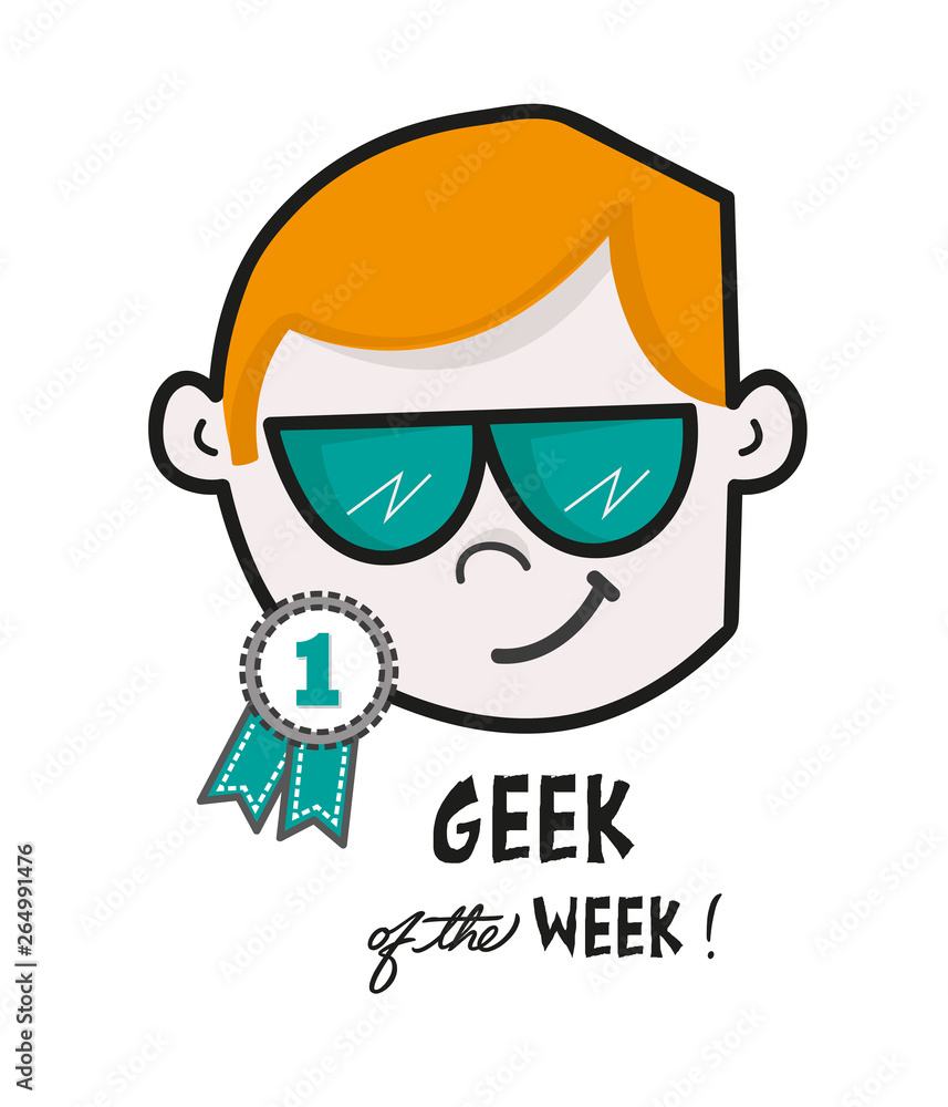Geek of the week vector design/ Geek funny greeting card / best employee Geek of the week vector design/ Geek funny greeting card / best employee