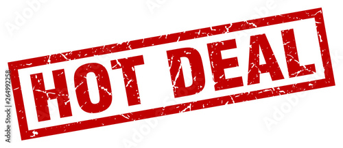 square grunge red hot deal stamp