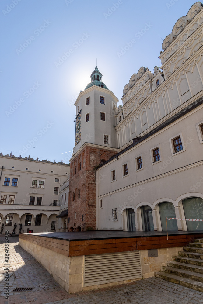 Historical city views with churches, castles and other old buildings at blue sky, Poland, Szczecin