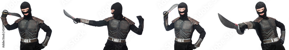 Young funny man in armour suit Young funny man in armour suit