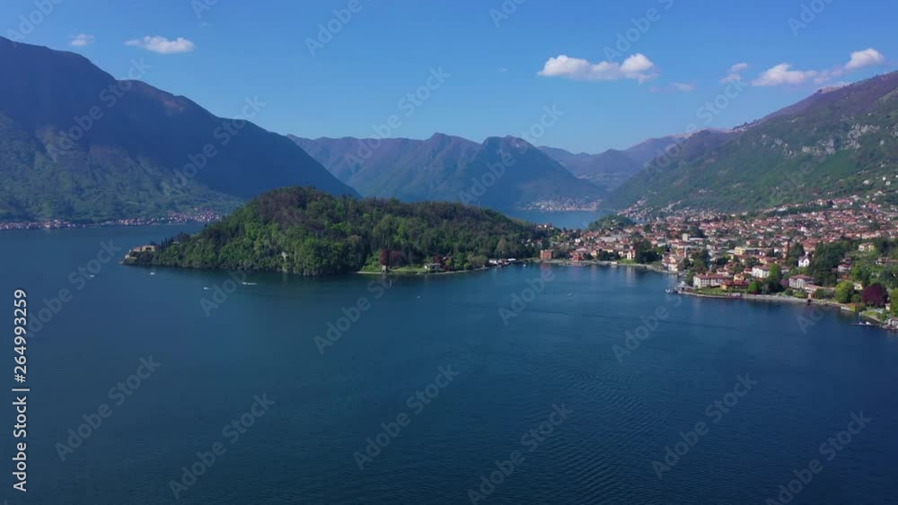 Aerial drone video of iconic village of Tremezzina in lake Como one of the most beautiful and deepest in Europe, Lombardy, Italy Aerial drone video of iconic village of Tremezzina in lake Como one of the most beautiful and deepest in Europe, Lombardy, Italy