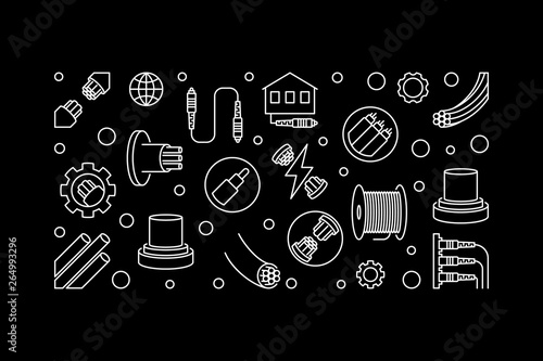 Fiber-optic Communication linear concept horizontal banner. Vector illustration with black background