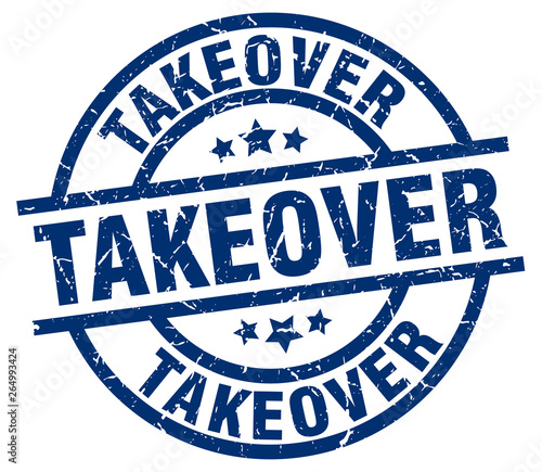 takeover blue round grunge stamp
