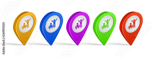 Multi color 3d pins of physiotherapist sign icon