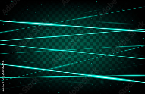 Turquoise realistic laser beam background. Laser rays iolated on transparent background. Modern style abstract. Bright shiny lasers pattern. Vector illustration