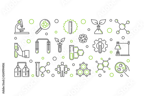 Biological Chemistry vector outline concept illustration. Biochemistry horizontal banner