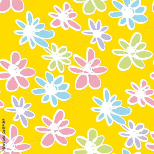 Daisy flowers hand drawn color seamless pattern