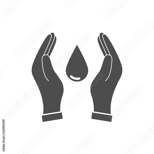 Save water sign. Hand holds water drop icon. Vector illustration  flat design.