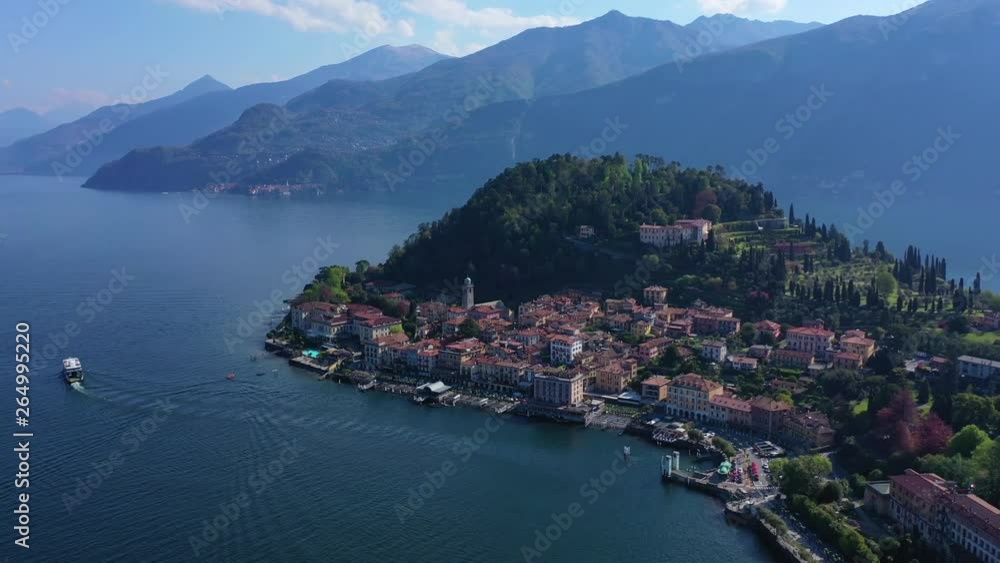 Aerial drone video of iconic village of Bellagio in lake Como one of the most beautiful and deepest in Europe, Lombardy, Italy Aerial drone video of iconic village of Bellagio in lake Como one of the most beautiful and deepest in Europe, Lombardy, Italy