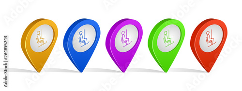 Multi color 3d pins of chairlift sign icon