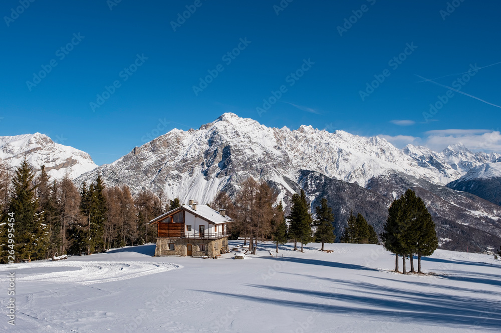 Valdidentro Valtellina Italy Winter. Skiing resort Cima Piazzi/San Colombano, Alps.