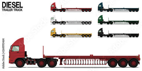 Isolated empty Diesel semi trailer truck 40 ft on transparent background