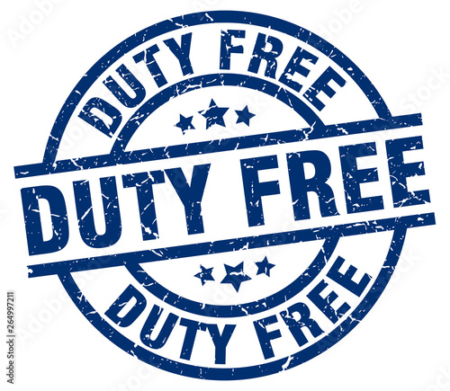 duty free blue round grunge stamp
