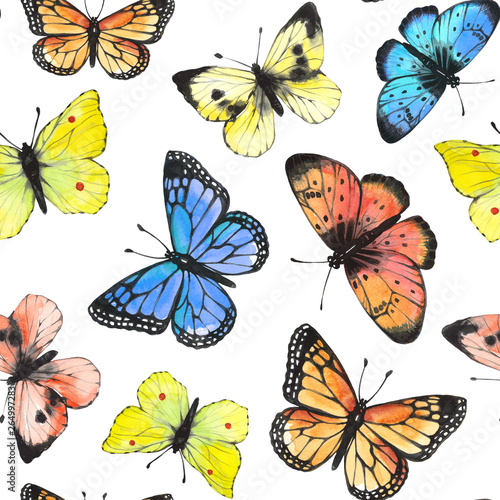 Seamless pattern with butterflies. Watercolor 