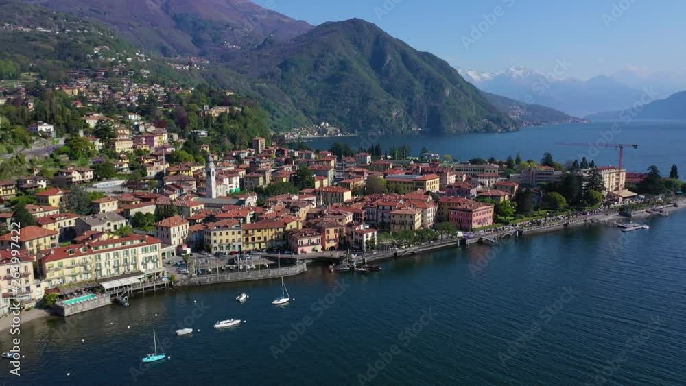 Aerial drone video of iconic village of Menaggio in lake Como one of the most beautiful and deepest in Europe, Lombardy, Italy Aerial drone video of iconic village of Menaggio in lake Como one of the most beautiful and deepest in Europe, Lombardy, Italy