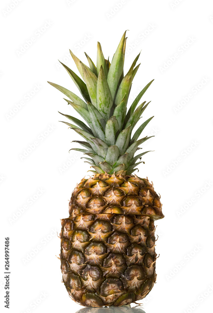 Fresh juicy pineapple cut in half isolated on white